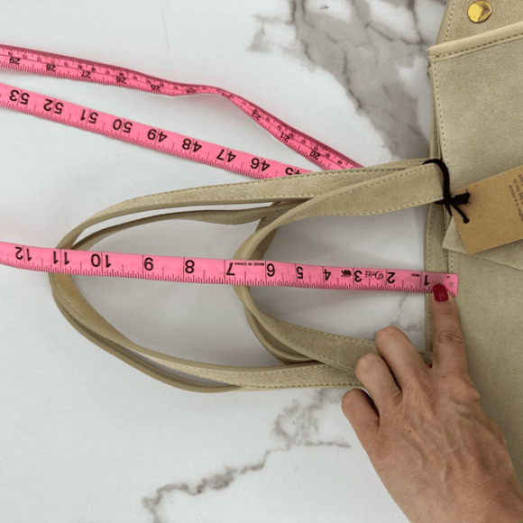 Margot Jamee Double Strapped Suede Tote Bag with Pouch Cream Minimalist - Picture 9 of 14